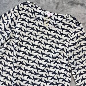Pixley Womens Blouse Top Size S Black White Bird Print 3/4 Sleeve‎ Career Casual